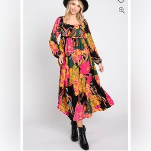boutique floral plus size midi dress long sleeve